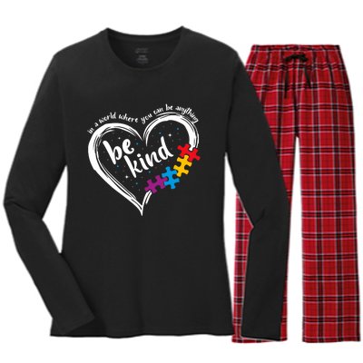 Autism Be Kind Blue Be Kind Autism Awareness Women's Long Sleeve Flannel Pajama Set 