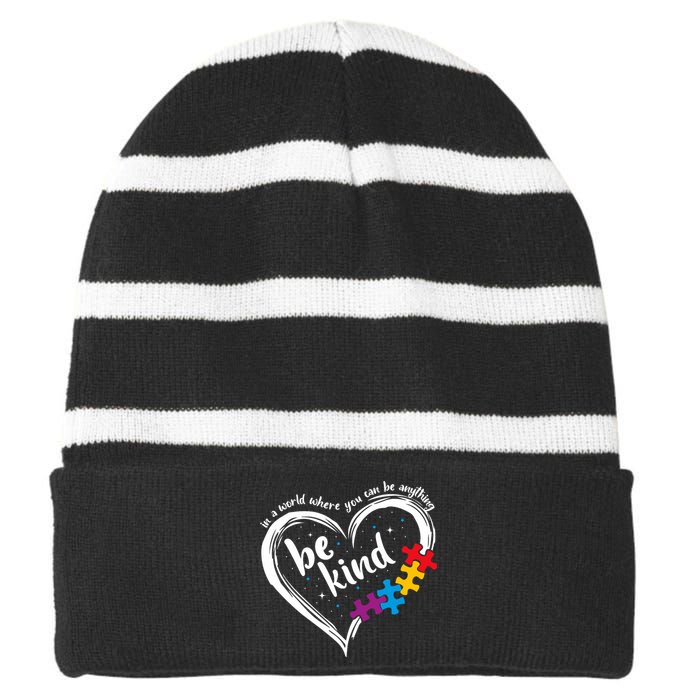 Autism Be Kind Blue Be Kind Autism Awareness Striped Beanie with Solid Band