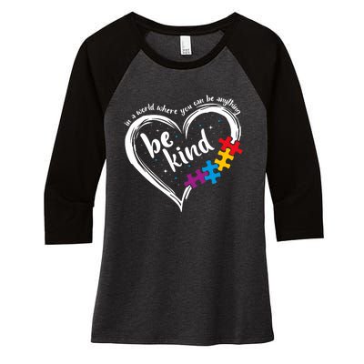 Autism Be Kind Blue Be Kind Autism Awareness Women's Tri-Blend 3/4-Sleeve Raglan Shirt