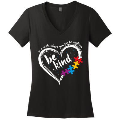 Autism Be Kind Blue Be Kind Autism Awareness Women's V-Neck T-Shirt