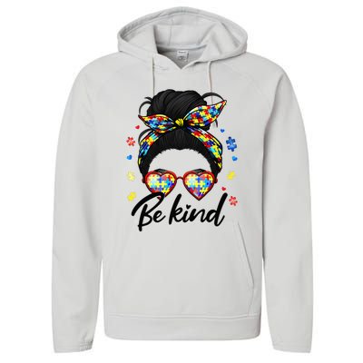 Autism Be Kind Autism Awareness For Autism Mom Performance Fleece Hoodie