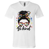 Autism Be Kind Autism Awareness For Autism Mom V-Neck T-Shirt