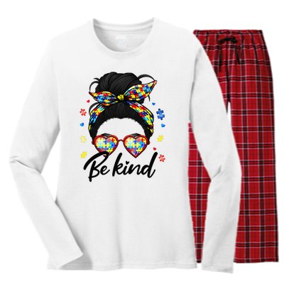 Autism Be Kind Autism Awareness For Autism Mom Women's Long Sleeve Flannel Pajama Set 