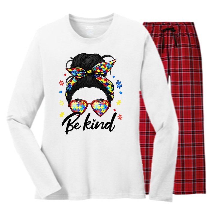 Autism Be Kind Autism Awareness For Autism Mom Women's Long Sleeve Flannel Pajama Set 