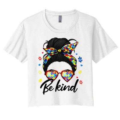 Autism Be Kind Autism Awareness For Autism Mom Women's Crop Top Tee