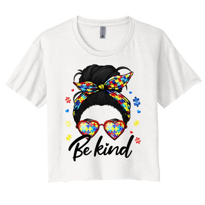 Autism Be Kind Autism Awareness For Autism Mom Women's Crop Top Tee