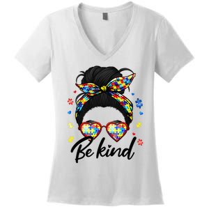 Autism Be Kind Autism Awareness For Autism Mom Women's V-Neck T-Shirt