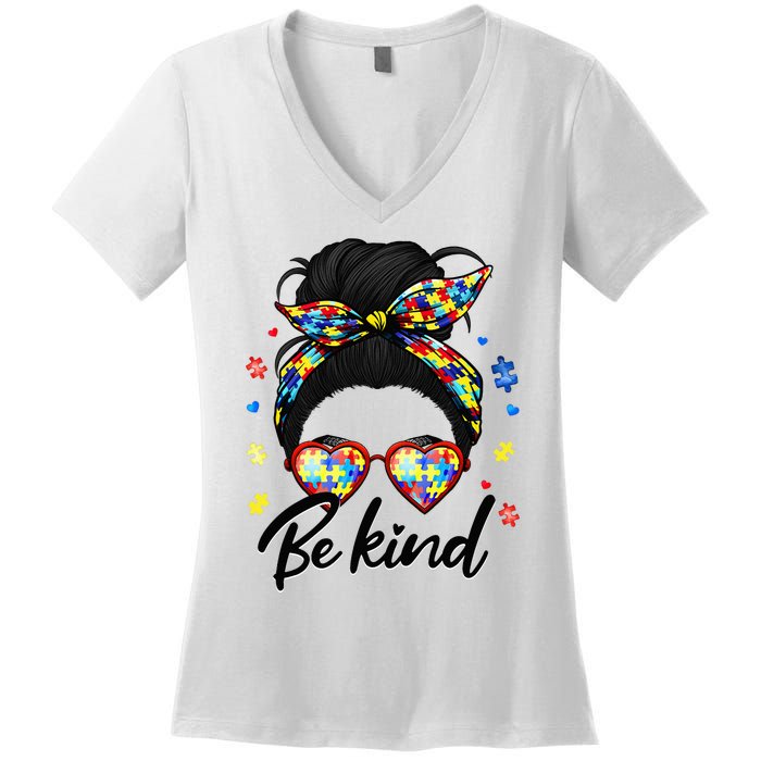 Autism Be Kind Autism Awareness For Autism Mom Women's V-Neck T-Shirt