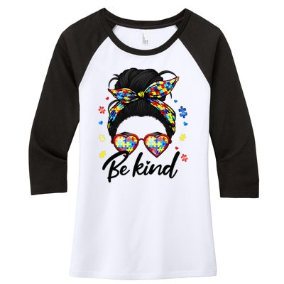 Autism Be Kind Autism Awareness For Autism Mom Women's Tri-Blend 3/4-Sleeve Raglan Shirt