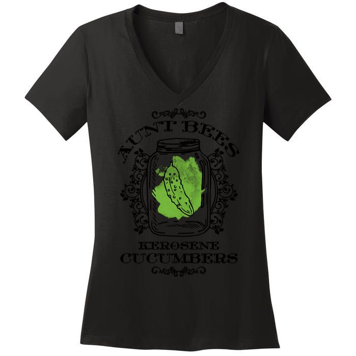 Aunt Bees Kerosene Cucumbers Women's V-Neck T-Shirt