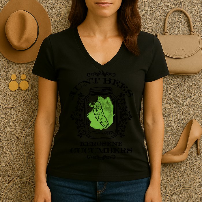 Aunt Bees Kerosene Cucumbers Women's V-Neck T-Shirt