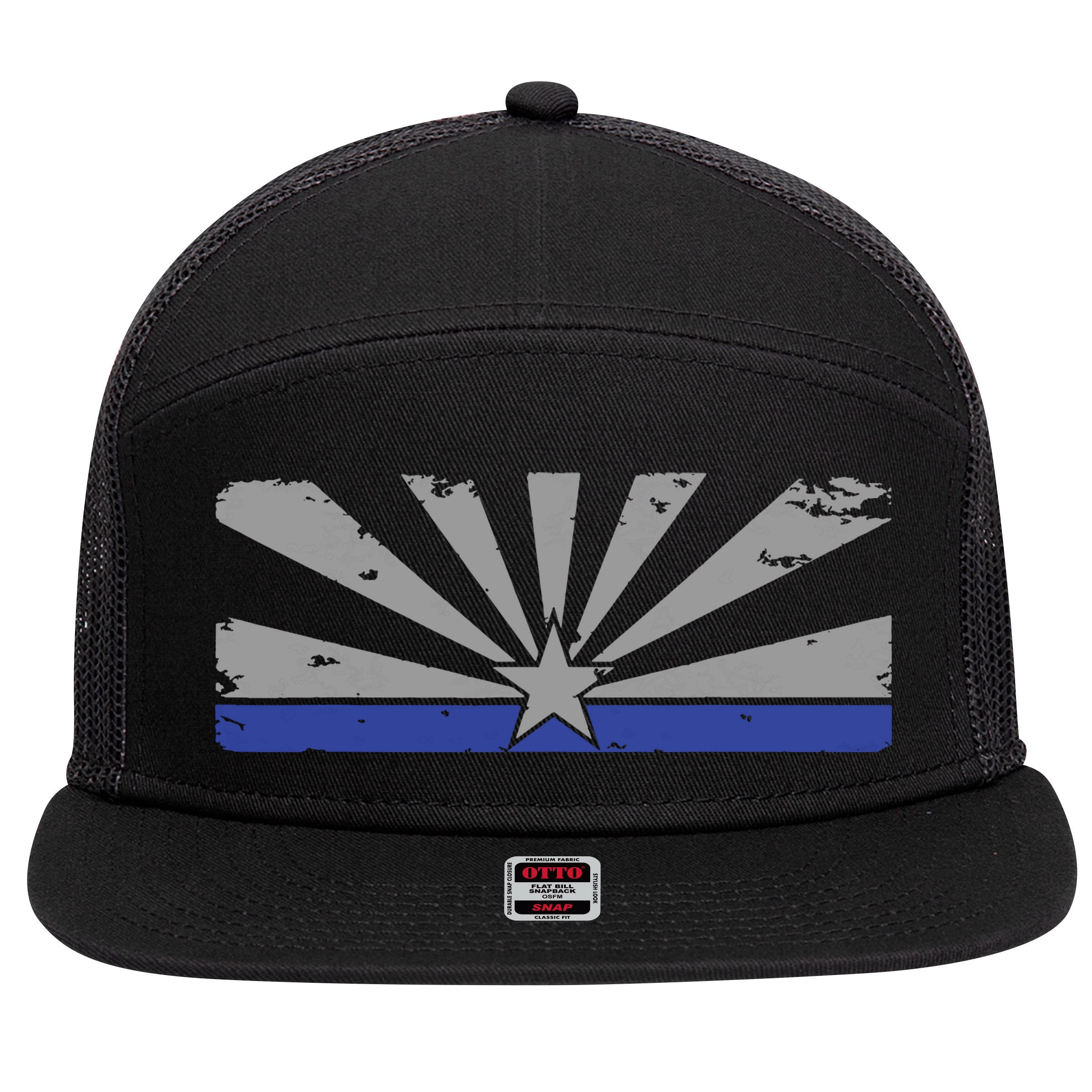 Az Blue Line American Retro Arizona State Flag Distressed 7 Panel Mesh Trucker Snapback Hat