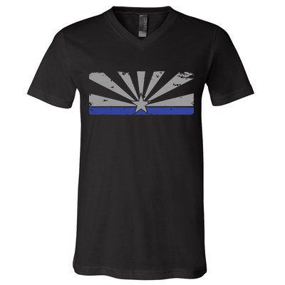Az Blue Line American Retro Arizona State Flag Distressed V-Neck T-Shirt