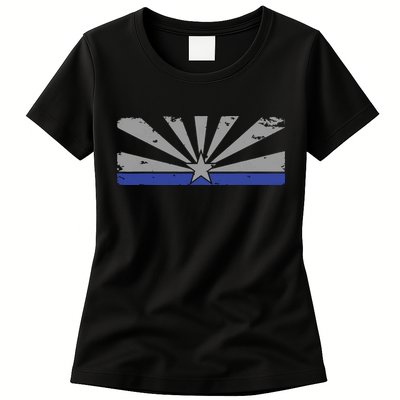 Az Blue Line American Retro Arizona State Flag Distressed Womens T-Shirt