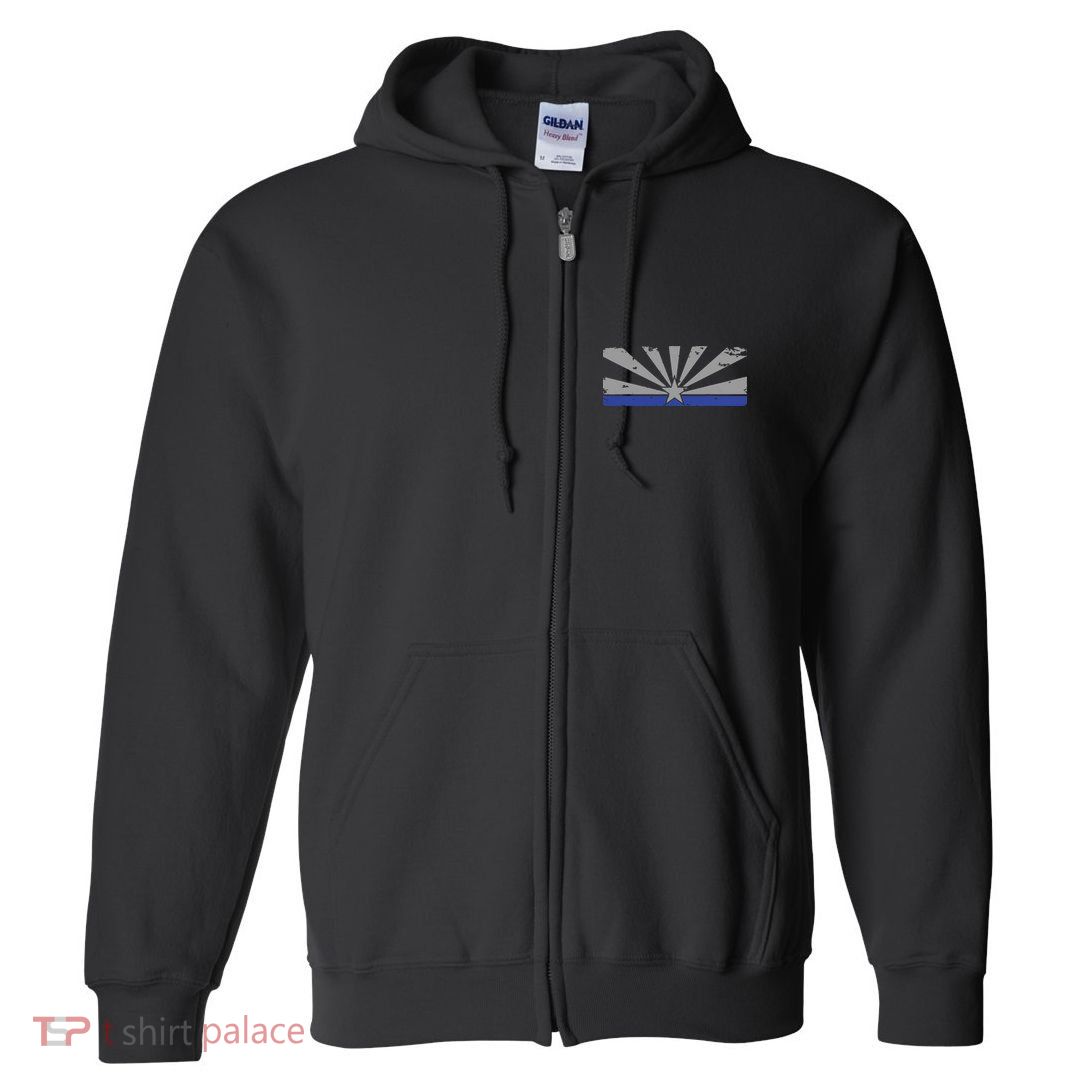 Az Blue Line American Retro Arizona State Flag Distressed Full Zip Hoodie