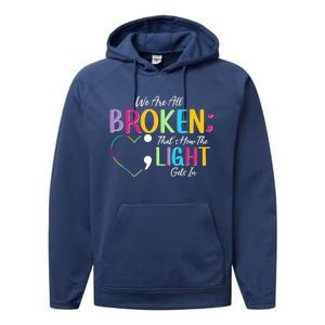 All Broken Light Semicolon Fight The Stigma Positive Quote Great Gift Performance Fleece Hoodie