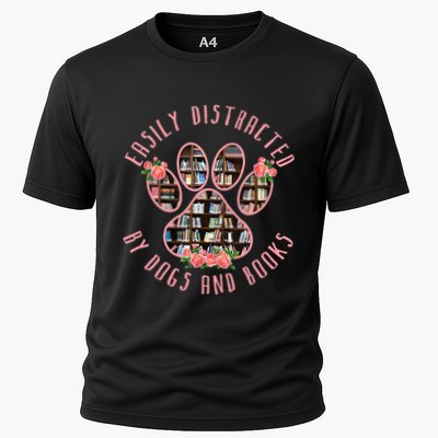 Animal Book Lover Gift Funny Easily Distracted By Dogs And Books Performance Shirt