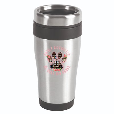 Animal Book Lover Gift Funny Easily Distracted By Dogs And Books 16oz Travel Tumbler