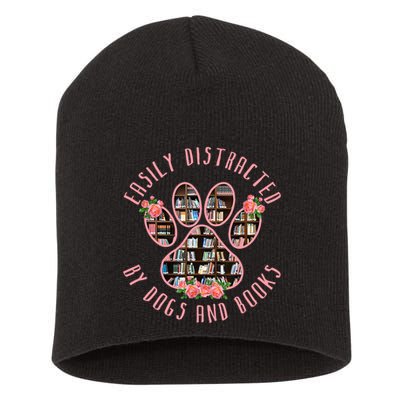 Animal Book Lover Gift Funny Easily Distracted By Dogs And Books Short Acrylic Beanie