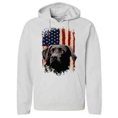 American Black Labrador USA Flag Lab Owner Performance Fleece Hoodie