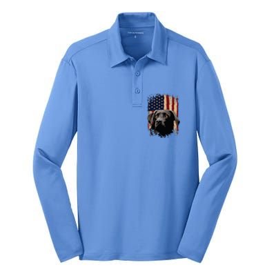 American Black Labrador USA Flag Lab Owner Silk Touch Performance Long Sleeve Polo