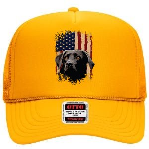 American Black Labrador USA Flag Lab Owner High Crown Mesh Back Trucker Hat