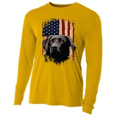 American Black Labrador USA Flag Lab Owner Cooling Performance Long Sleeve Crew