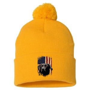 American Black Labrador USA Flag Lab Owner Pom Pom 12in Knit Beanie