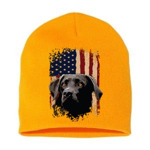 American Black Labrador USA Flag Lab Owner Short Acrylic Beanie