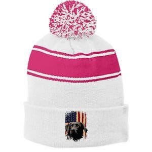 American Black Labrador USA Flag Lab Owner Stripe Pom Pom Beanie