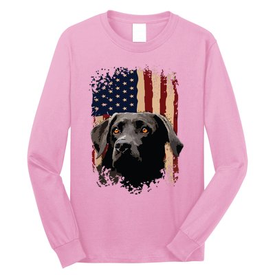 American Black Labrador USA Flag Lab Owner Long Sleeve Shirt