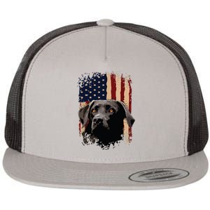 American Black Labrador USA Flag Lab Owner Flat Bill Trucker Hat