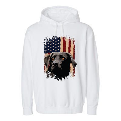 American Black Labrador USA Flag Lab Owner Garment-Dyed Fleece Hoodie