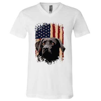 American Black Labrador USA Flag Lab Owner V-Neck T-Shirt