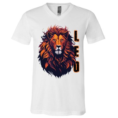August Birthday Leo Lion Pride Graphic Zodiac V-Neck T-Shirt