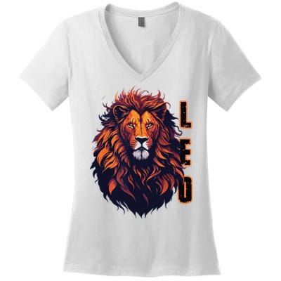 August Birthday Leo Lion Pride Graphic Zodiac Women's V-Neck T-Shirt