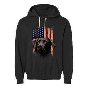 American Black Labrador USA Flag Lab Owner Garment-Dyed Fleece Hoodie