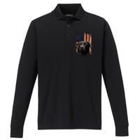 American Black Labrador USA Flag Lab Owner Performance Long Sleeve Polo