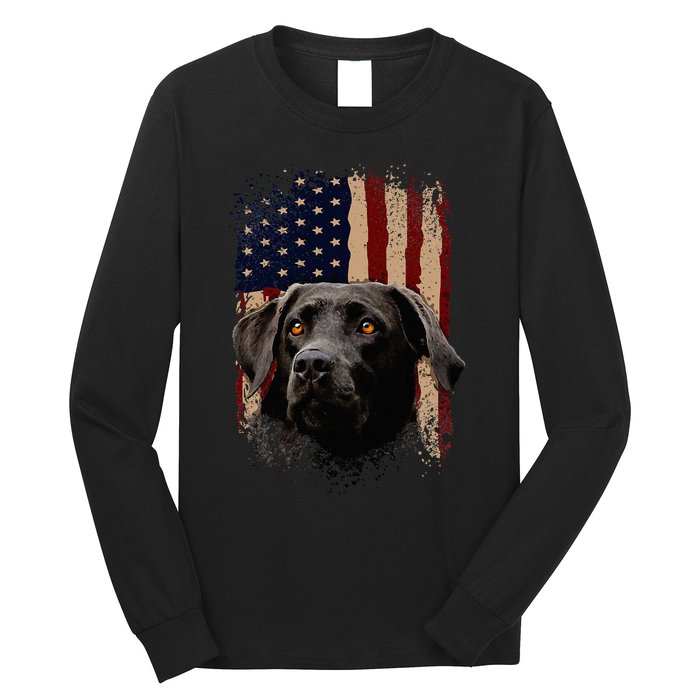 American Black Labrador USA Flag Lab Owner Long Sleeve Shirt