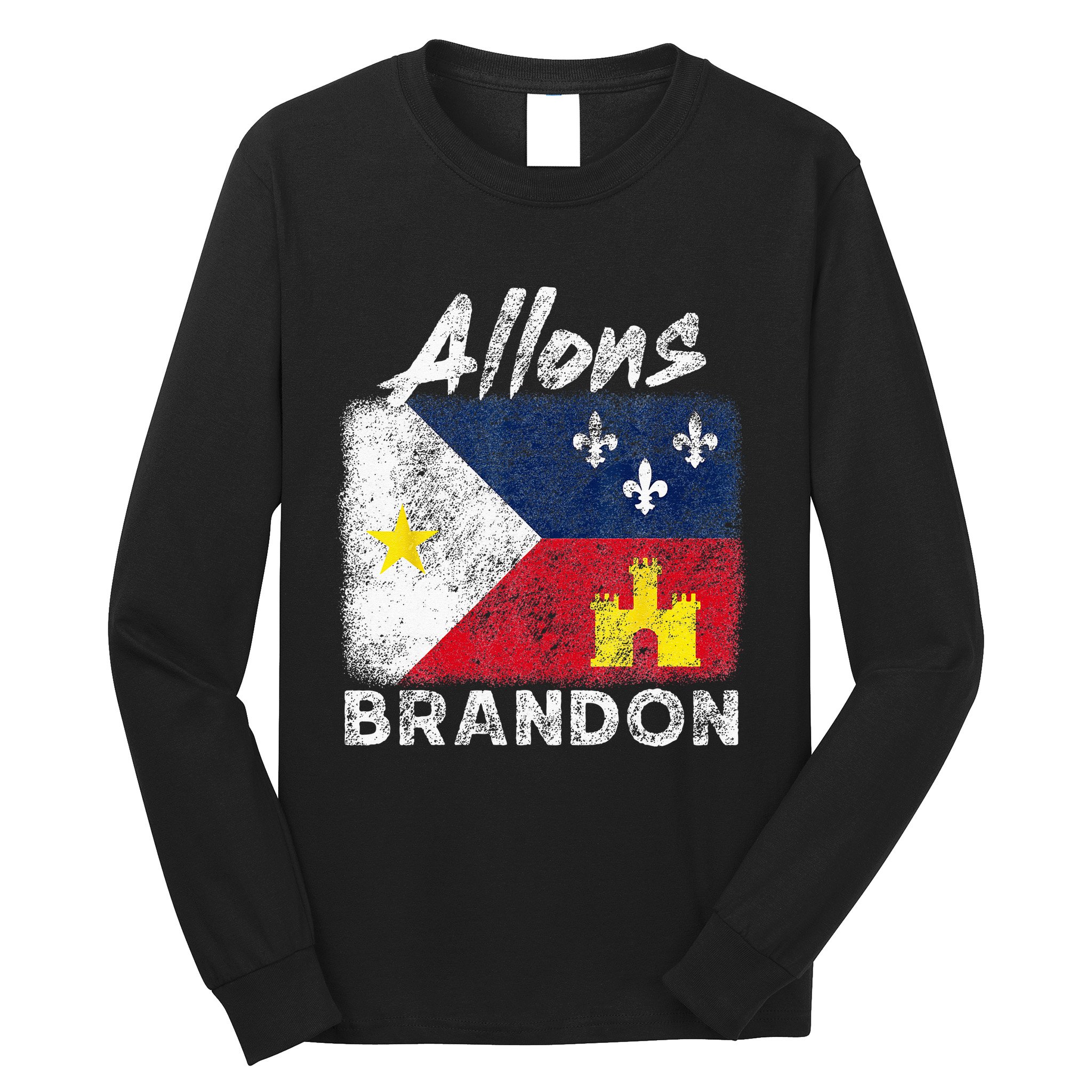 Allons Brandon Louisiana Acadiana Flag Distressed Effect Long Sleeve Shirt