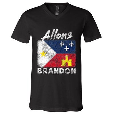 Allons Brandon Louisiana Acadiana Flag Distressed Effect V-Neck T-Shirt