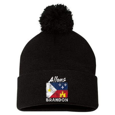 Allons Brandon Louisiana Acadiana Flag Distressed Effect Pom Pom 12in Knit Beanie