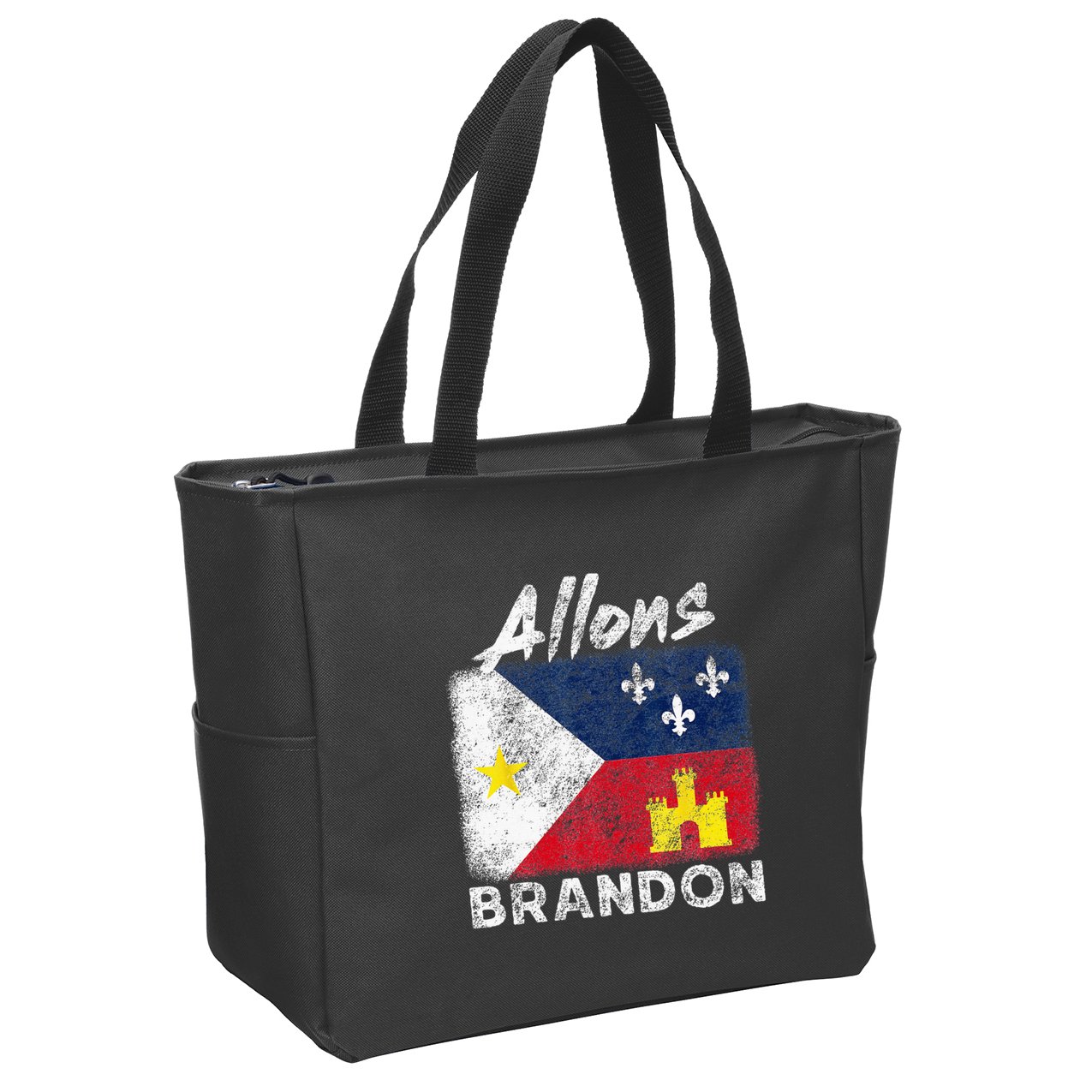 Allons Brandon Louisiana Acadiana Flag Distressed Effect Zip Tote Bag