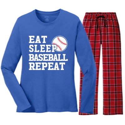 Awesome Baseball Lovers Meaningful Gift Eat Sleep Baseball Repeat Gift Women's Long Sleeve Flannel Pajama Set 