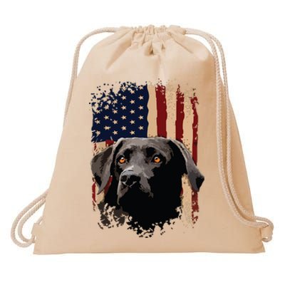 American Black Labrador USA Flag Lab Owner Drawstring Bag