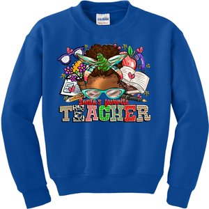 African Black Messy Bun SantaS Favorite Teacher Xmas Gift Kids Sweatshirt