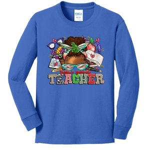 African Black Messy Bun SantaS Favorite Teacher Xmas Gift Kids Long Sleeve Shirt