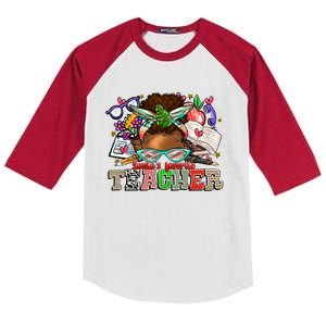 African Black Messy Bun SantaS Favorite Teacher Xmas Gift Kids Colorblock Raglan Jersey