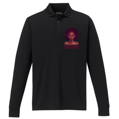 Afro Black Multiple Myeloma Cancer Warrior Gift Performance Long Sleeve Polo