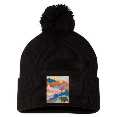 Abstract Bear Mountain Wilderness Pom Pom 12in Knit Beanie